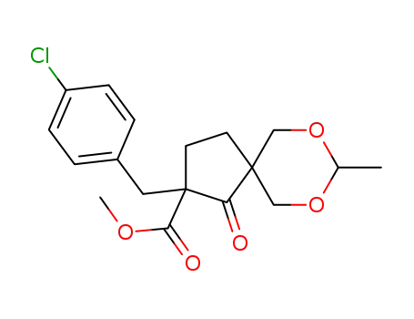 Molecular Structure of 1415688-67-3 (methyl 2-(4-chlorobenzyl)-8-methyl-1-oxo-7,9-dioxaspiro[4,5]decane-2-carboxylate)