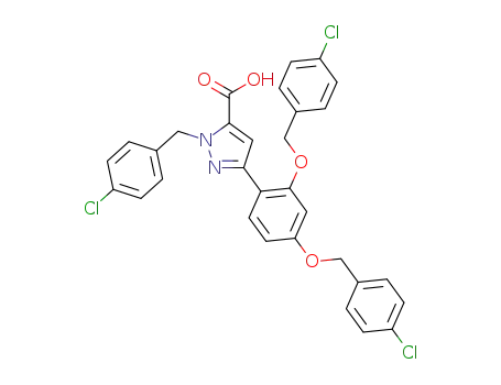 Molecular Structure of 821780-40-9 (1H-Pyrazole-5-carboxylic acid,
3-[2,4-bis[(4-chlorophenyl)methoxy]phenyl]-1-[(4-chlorophenyl)methyl]-)