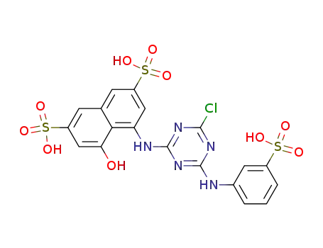 Molecular Structure of 7538-89-8 (2,7-Naphthalenedisulfonic acid,
4-[[4-chloro-6-[(3-sulfophenyl)amino]-1,3,5-triazin-2-yl]amino]-5-hydroxy-)