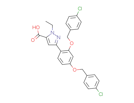 Molecular Structure of 821780-30-7 (1H-Pyrazole-5-carboxylic acid,
3-[2,4-bis[(4-chlorophenyl)methoxy]phenyl]-1-ethyl-)