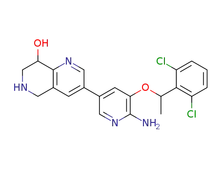 Molecular Structure of 1613148-61-0 (3-(6-amino-5-(1-(2,6-dichlorophenyl)ethoxy)pyridin-3-yl)-5,6,7,8-tetrahydro-1, 6-naphthyridin-8-ol)