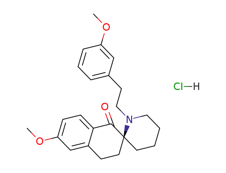 Molecular Structure of 1208110-11-5 ((2S)-6-methoxy-1'-[2-(3-methoxyphenyl)ethyl]-3,4-dihydro-1H-spiro[naphthalene-2,2'-piperidin]-1-one hydrochloride)