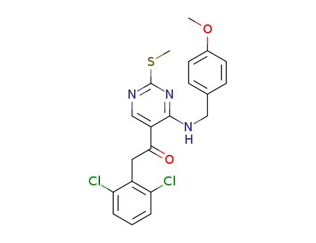 Molecular Structure of 1431324-41-2 (2-(2,6-dichlorophenyl)-1-(4-(4-methoxybenzylamino)-2-(methylthio)pyrimidin-5-yl)ethanone)
