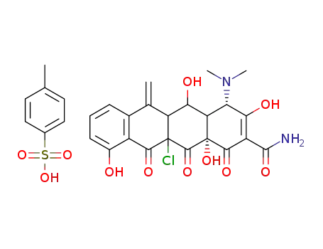 Molecular Structure of 39649-76-8 (11a-Chloro-4-(dimethylamino)-1,4,4a,5,5a,6,11,11a,12,12a-decahydro-3,5,10,12a-tetrahydroxy-6-methylene-1,11,12-trioxonaphthacene-2-carboxamide mono(toluene-p-sulphonate))
