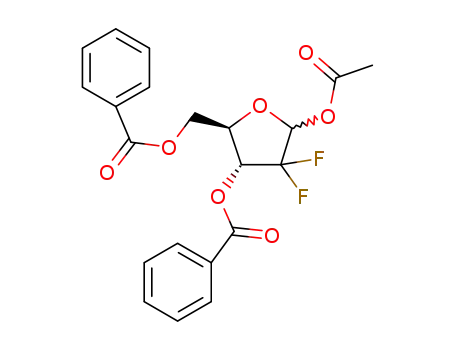 Molecular Structure of 890044-84-5 ((2R,3R)-5-acetoxy-2-((benzoyloxy)methyl)-4,4-difluorotetrahydrofuran-3-yl benzoate)