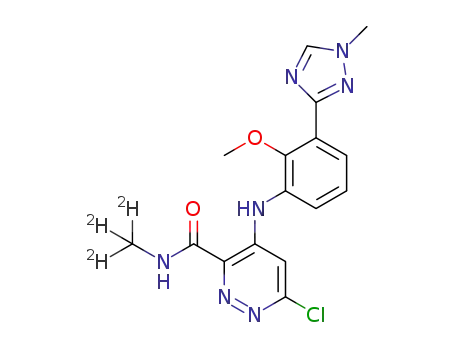 Molecular Structure of 1609394-23-1 (6-chloro-4-((2-methoxy-3-(1-methyl-1H-1,2,4-triazol-3-yl)phenyl)amino)-N-(methyl-d3)pyridazine-3-carboxamide)