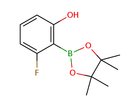 Molecular Structure of 1534369-41-9 (3-fluoro-2-(4,4,5,5-tetramethyl-1,3,2-dioxaborolan-2-yl)phenol)