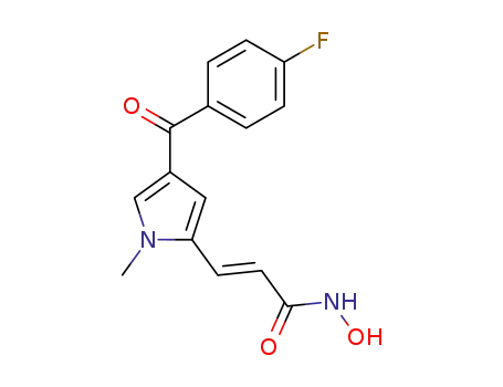 Molecular Structure of 128843-57-2 (2-Propenamide,
3-[4-(4-fluorobenzoyl)-1-methyl-1H-pyrrol-2-yl]-N-hydroxy-, (2E)-)