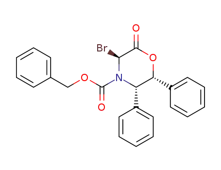 Molecular Structure of 111934-06-6 (4-Morpholinecarboxylic acid, 3-bromo-2-oxo-5,6-diphenyl-,
phenylmethyl ester, (3S,5S,6R)-)