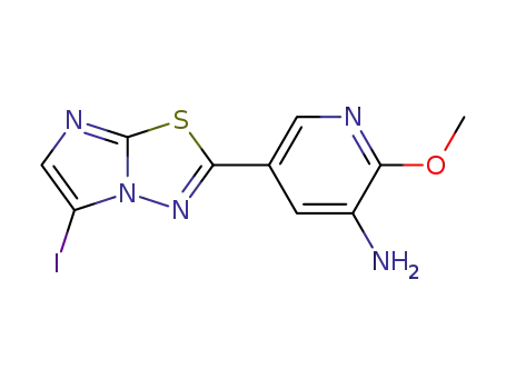 Molecular Structure of 1246373-15-8 (5-(5-iodoimidazo[2,1-b][1,3,4]thiadiazol-2-yl)-2-methoxypyridin-3-ylamine)