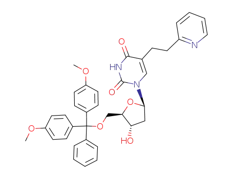 Molecular Structure of 500907-31-3 (Uridine,
5'-O-[bis(4-methoxyphenyl)phenylmethyl]-2'-deoxy-5-[2-(2-pyridinyl)ethyl
]-)