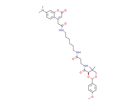 Molecular Structure of 864239-48-5 (2-(4-methoxyphenyl)-5,5-dimethyl[1,3]dioxane-4-carboxylic acid (2-{6-[2-(7-dimethylamino-2-oxo-2H-chromen-4-yl)acetylamino]hexylcarbamoyl}ethyl)amide)