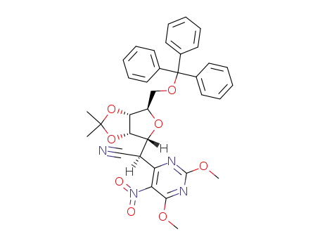 (R)-2-(2,4-dimethoxy-5-nitropyrimidin-6-yl)-2-(2,3-O-isopropylidene-5-O-(triphenylmethyl)-α-D-ribofuranosyl)acetonitrile