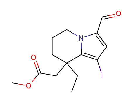 methyl (+/-)-8-ethyl-3-formyl-5,6,7,8-tetrahydro-1-iodoindolizin-8-acetate