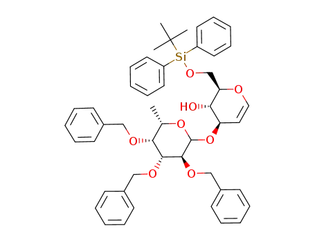 (2R,3S,4R)-2-(tert-Butyl-diphenyl-silanyloxymethyl)-4-((3S,4R,5R,6S)-3,4,5-tris-benzyloxy-6-methyl-tetrahydro-pyran-2-yloxy)-3,4-dihydro-2H-pyran-3-ol