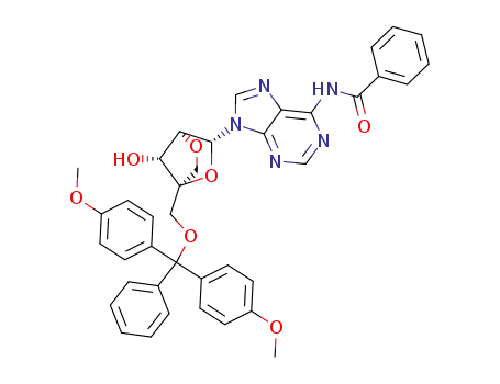 Molecular Structure of 341536-51-4 ((1S,3R,4S,7R)-1-[[(4,4'-dimethoxytrityl)oxy]methyl]-7-hydroxy-3-(6-N-benzoyladenin-9-yl)-2,5-dioxabicyclo[2.2.1]heptane)