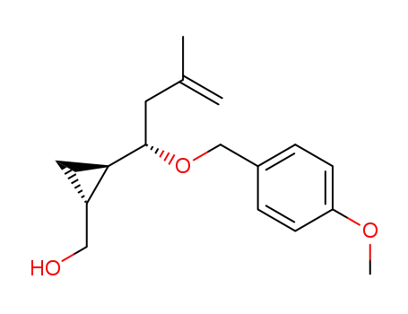 Molecular Structure of 879873-82-2 (Cyclopropanemethanol,
2-[(1S)-1-[(4-methoxyphenyl)methoxy]-3-methyl-3-butenyl]-, (1R,2R)-)