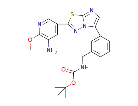 Molecular Structure of 1414462-39-7 ({3-[2-(5-amino-6-methoxypyridin-3-yl)imidazo[2,1-b][1,3,4]thiadiazol-5-yl]benzyl}carbamic acid tert-butyl ester)