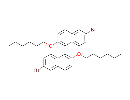 Molecular Structure of 191787-87-8 (1,1'-Binaphthalene, 6,6'-dibromo-2,2'-bis(hexyloxy)-)