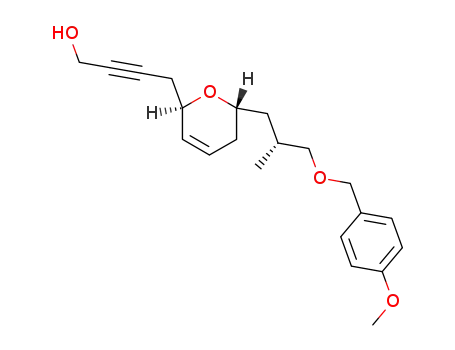 Molecular Structure of 856410-65-6 (4-{(2R,6S)-6-[(R)-3-(4-Methoxy-benzyloxy)-2-methyl-propyl]-5,6-dihydro-2H-pyran-2-yl}-but-2-yn-1-ol)