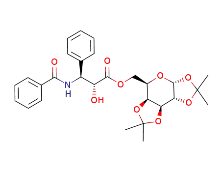 Molecular Structure of 99458-26-1 ((2R,3S)-3-Benzoylamino-2-hydroxy-3-phenyl-propionic acid (3aR,5R,5aS,8aS,8bR)-2,2,7,7-tetramethyl-tetrahydro-bis[1,3]dioxolo[4,5-b;4',5'-d]pyran-5-ylmethyl ester)