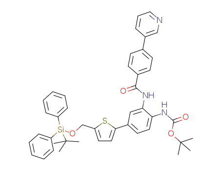 Molecular Structure of 953435-08-0 (tert-butyl 4-(5-((tert-butyldiphenylsilyloxy)methyl)thiophen-2-yl)-2-(4-(pyridin-3-yl)benzamido)phenylcarbamate)