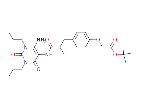 Molecular Structure of 144872-07-1 (Acetic  acid,  [4-[3-[(6-amino-1,2,3,4-tetrahydro-2,4-dioxo-1,3-dipropyl-5-pyrimidinyl)amino]-2-methyl-3-oxopropyl]phenoxy]-,  1,1-dimethylethyl  ester,  (-)-)