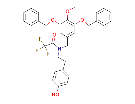 Molecular Structure of 374072-07-8 (Acetamide,
2,2,2-trifluoro-N-[2-(4-hydroxyphenyl)ethyl]-N-[[4-methoxy-3,5-bis(phenyl
methoxy)phenyl]methyl]-)