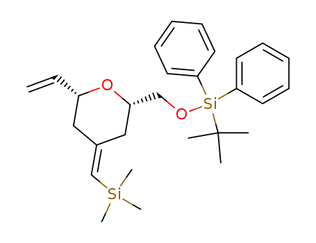 Molecular Structure of 895153-58-9 ((2S,6R)-2-(tert-Butyl-diphenyl-silanyloxymethyl)-4-[1-trimethylsilanyl-meth-(Z)-ylidene]-6-vinyl-tetrahydro-pyran)