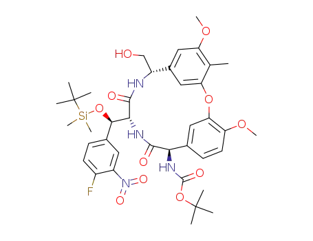 {11-[(<i>tert</i>-butyl-dimethyl-silanyloxy)-(4-fluoro-3-nitro-phenyl)-methyl]-8-hydroxymethyl-5,18-dimethoxy-4-methyl-10,13-dioxo-2-oxa-9,12-diaza-tricyclo[13.3.1.1<sup>3,7</sup>]eicosa-1<sup>(18)</sup>,3<sup>(20)</sup>,4,6,15<sup>(19)</sup>,16-hexaen-14-yl}-carbamic acid <i>tert</i>-butyl ester