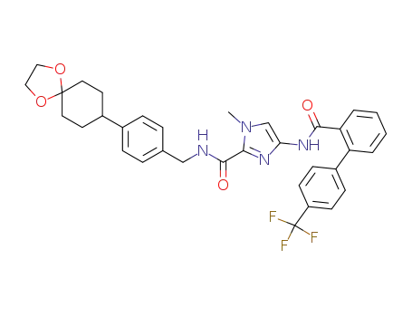 Molecular Structure of 486434-93-9 (N-[4-(1,4-dioxa-spiro[4.5]dec-8-yl)-phenylmethyl]-4-(4'-trifluoromethylbiphenyl-2-carbonylamino)-1-methyl-imidazole-2-carboxylic acid amide)