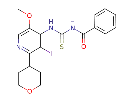Molecular Structure of 848580-52-9 (Benzamide,
N-[[[3-iodo-5-methoxy-2-(tetrahydro-2H-pyran-4-yl)-4-pyridinyl]amino]thi
oxomethyl]-)