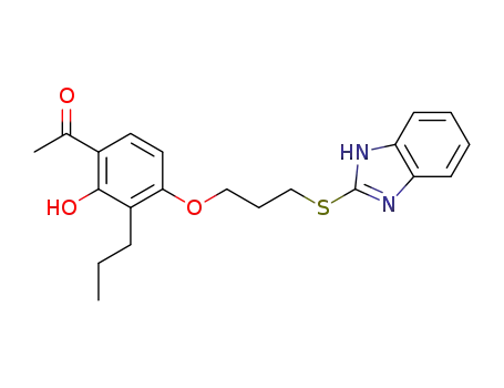 Molecular Structure of 104073-67-8 (Ethanone,
1-[4-[3-(1H-benzimidazol-2-ylthio)propoxy]-2-hydroxy-3-propylphenyl]-)