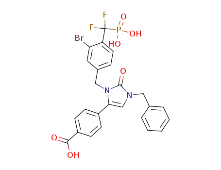 Molecular Structure of 901377-44-4 (Benzoic acid,
4-[3-[[3-bromo-4-(difluorophosphonomethyl)phenyl]methyl]-2,3-dihydro-
2-oxo-1-(phenylmethyl)-1H-imidazol-4-yl]-)