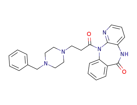 Molecular Structure of 69591-43-1 (11-[3-(4-benzylpiperazin-1-yl)propanoyl]-5,11-dihydro-6H-pyrido[2,3-b][1,4]benzodiazepin-6-one)