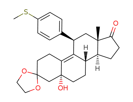 Molecular Structure of 122833-23-2 (3,3-ethylenedioxy-5α-hydroxy-11β-[4-(thiomethoxy)phenyl]-estr-9-en-17-one)