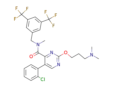 Molecular Structure of 311334-83-5 (5-(2-chloro-phenyl)-2-(3-dimethylamino-propoxy)-pyrimidine-4-carboxylic acid (3,5-bis-trifluoromethyl-benzyl)-methyl-amide)
