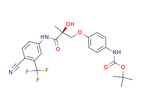 Molecular Structure of 850218-74-5 (Carbamic acid,
[4-[(2S)-3-[[4-cyano-3-(trifluoromethyl)phenyl]amino]-2-hydroxy-2-methyl
-3-oxopropoxy]phenyl]-, 1,1-dimethylethyl ester)