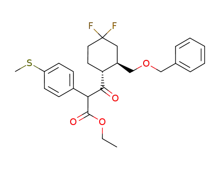 Molecular Structure of 919109-90-3 (ethyl 3-{(1R,2R)-2-[(benzyloxy)methyl]-4,4-difluorocyclohexyl}-2-[4-(methylthio)phenyl]-3-oxopropanoate)