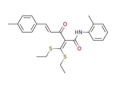 Molecular Structure of 850997-73-8 (4-Pentenamide,
2-[bis(ethylthio)methylene]-N-(2-methylphenyl)-5-(4-methylphenyl)-3-oxo
-, (4E)-)