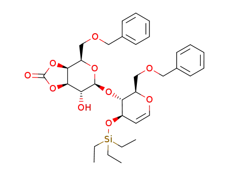 Molecular Structure of 202657-33-8 ((3aS,4R,6S,7R,7aR)-4-Benzyloxymethyl-6-((2R,3R,4R)-2-benzyloxymethyl-4-triethylsilanyloxy-3,4-dihydro-2H-pyran-3-yloxy)-7-hydroxy-tetrahydro-[1,3]dioxolo[4,5-c]pyran-2-one)