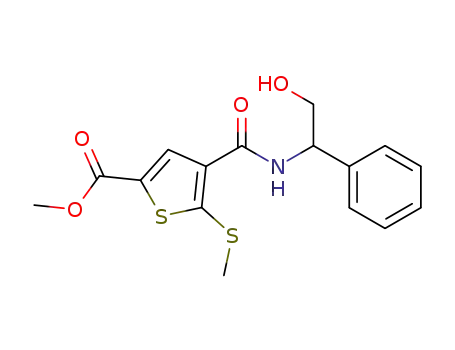 Molecular Structure of 237384-73-5 (methyl 4-[N-(2-hydroxy-1-phenylethyl)carbamoyl]-5-methylthiothiophene-2-carboxylate)