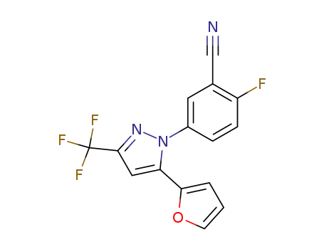 Molecular Structure of 218301-47-4 (2-FLUORO-5-(5-FURAN-2-YL-3-TRIFLUORO-METHYL-PYRAZOL-1-YL)-BENZONITRILE)