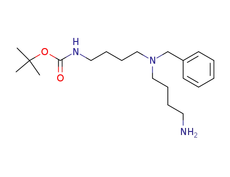 Molecular Structure of 90914-15-1 (Carbamic acid, [4-[(4-aminobutyl)(phenylmethyl)amino]butyl]-,
1,1-dimethylethyl ester)