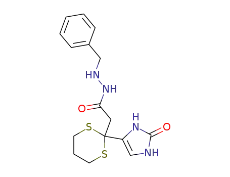 Molecular Structure of 76680-58-5 (1,3-Dithiane-2-acetic acid, 2-(2,3-dihydro-2-oxo-1H-imidazol-4-yl)-,
2-(phenylmethyl)hydrazide)