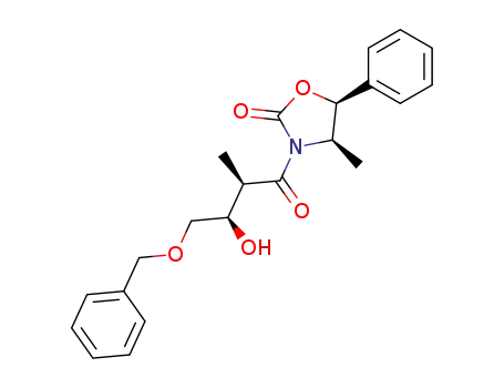 Molecular Structure of 129986-19-2 (<3(2R,3R),4R,5S>-3-<3-hydroxy-2-methyl-1-oxo-4-(phenylmethoxy)butyl>-4-methyl-5-phenyl-2-oxazolidinone)