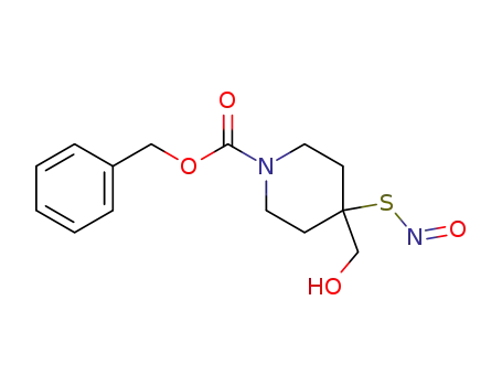 Molecular Structure of 618112-61-1 (1-Piperidinecarboxylic acid, 4-(hydroxymethyl)-4-(nitrosothio)-,
phenylmethyl ester)