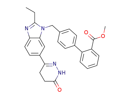 Molecular Structure of 141865-55-6 ([1,1'-Biphenyl]-2-carboxylic acid,
4'-[[2-ethyl-6-(1,4,5,6-tetrahydro-6-oxo-3-pyridazinyl)-1H-benzimidazol-
1-yl]methyl]-, methyl ester)