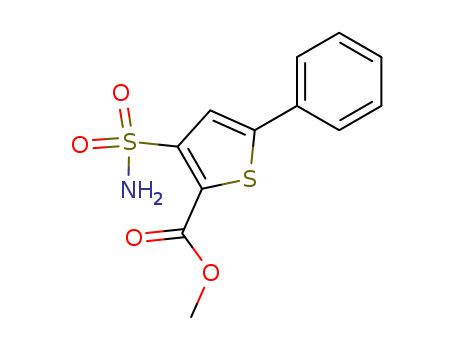 Molecular Structure of 100567-13-3 (2-Thiophenecarboxylic acid, 3-(aminosulfonyl)-5-phenyl-, methyl ester)