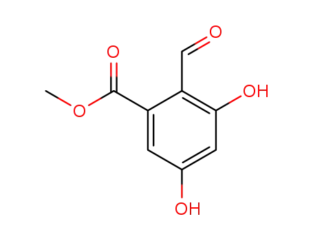 Molecular Structure of 16849-78-8 (Benzoic acid, 2-formyl-3,5-dihydroxy-, methyl ester)